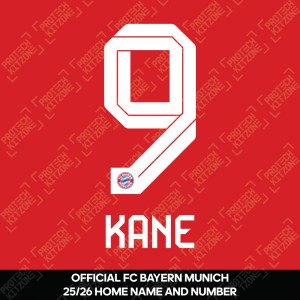 Kane 9 - Official Bayern Munich 2025/26 Home Name and Nu